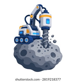 Illustration of robotic asteroid mining vehicle extracting space resources