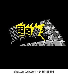 Illustration of Robotic Dinosaur Destroy Building