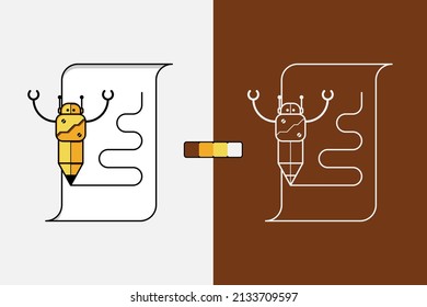 Illustration of robotic pencil character, suitable for copywriting, blogging, education, translator tools or services, etc
