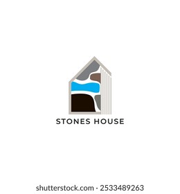 ILLUSTRATION ROCK HOUSE. ARCHITECTURE BUILDING SIMPLE MINIMALIST LOGO ICON FLAT COLOR DESIGN VECTOR. GOOD FOR REAL ESTATE, PROPERTY INSDUSTRY