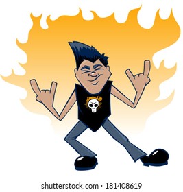 Illustration of a rock and roll dude jamming out/Vector Rocker Cartoon