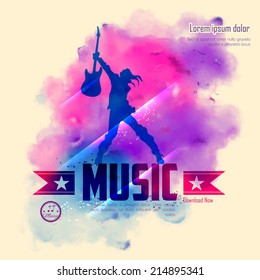 illustration of rock star with guitar for musical background