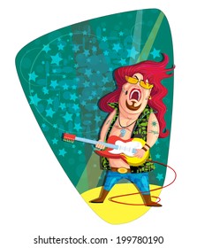 illustration of rock star with guitar in vector