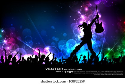 illustration of rock star performing with guitar on abstract background