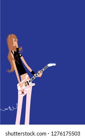 Illustration of a rock style girl playing the electronic guitar.