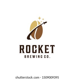 Illustration of a rocket abstract flying over a coffee bean logo design.