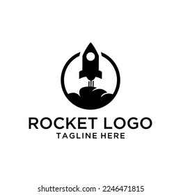 Ilustración de la tecnología avanzada de cohetes lanzamiento del logotipo vectorial