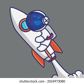 illustration rocket astronaut start up strategy. Cartoon flat style icon premium vector logo mascot suitable for web design banner character
