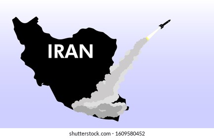 illustration of rocket attack. Iran versus USA.