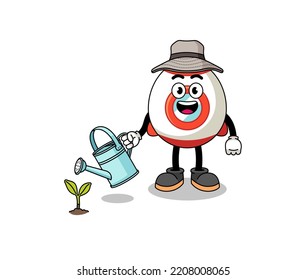 Illustration of rocket cartoon watering the plant , character design