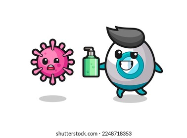 illustration of rocket character chasing evil virus with hand sanitizer , cute style design for t shirt, sticker, logo element