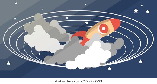 Illustration of a rocket and clouds in outer space