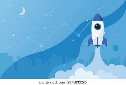 Illustration of rocket and copy space for start up business advertise. Design background for social media post, cover, web page and wallpaper