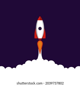 illustration of a rocket design just starting to take off into space