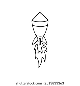 illustration of a rocket with flames emanating from its base.