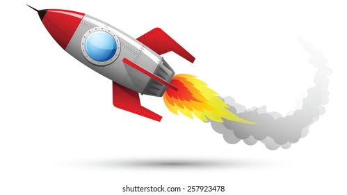 Illustration of Rocket Flying with fire and smoke