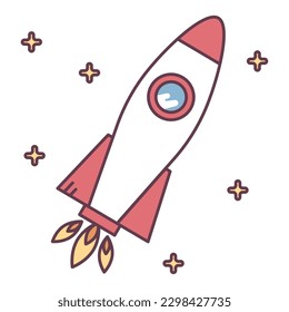 Illustration of a rocket flying into space.