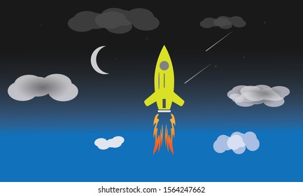 illustration of a rocket flying in space

