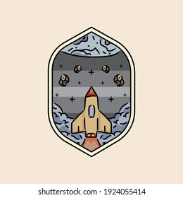 Illustration rocket in galaxy badge and emblem design vector