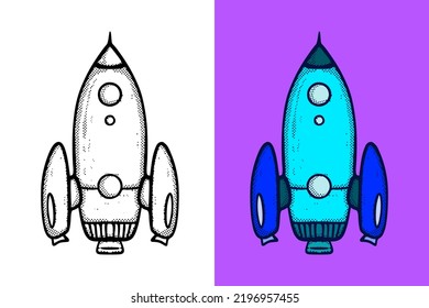  Illustration rocket hand drawn cartoon vintage style vector