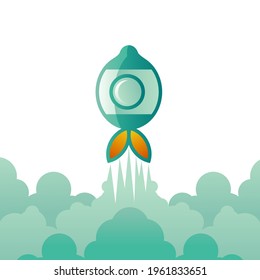 illustration rocket with lemon shape in the sky