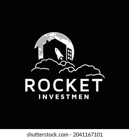 illustration rocket logo design moon building home town vector galaxy earth planet sky cloud line black background technology apartment graphic fast property icon free download construction creative