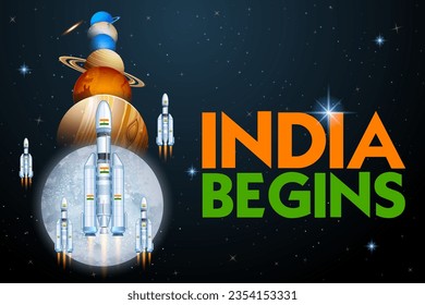 illustration of rocket Moon mission Chandrayaan launched by India for  lunar exploration