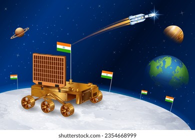 illustration of rocket Moon mission Chandrayaan launched by India for  lunar exploration