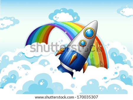 Illustration of a rocket near the rainbow