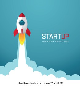 Illustration with rocket. New business or project start up design concept.