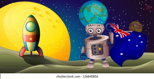 Ilustración de un cohete y un robot con bandera de Australia