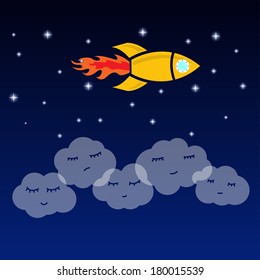 illustration of the rocket in the sky