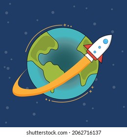 illustration rocket in the space and earth