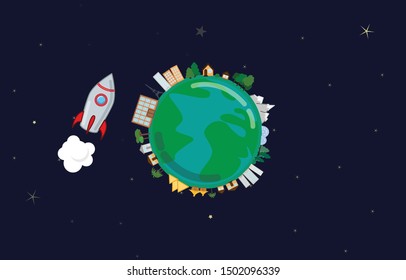 Illustration of a rocket that revolves around a planet