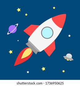 Illustration of a rocket traveling in space