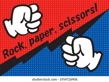 Illustration of rock-paper-scissors with American comic touch. Rock-Rock