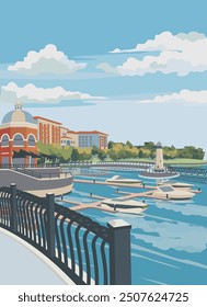 illustration of Rockwall Harbor in Texas, America