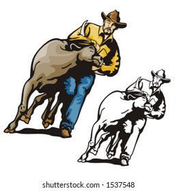 Illustration of a  rodeo calf roping
