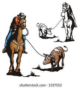 Illustration of a rodeo calf roping.