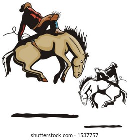 Illustration of a rodeo cowbow riding a horse.