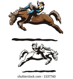 Illustration of a rodeo cowbow riding a horse.