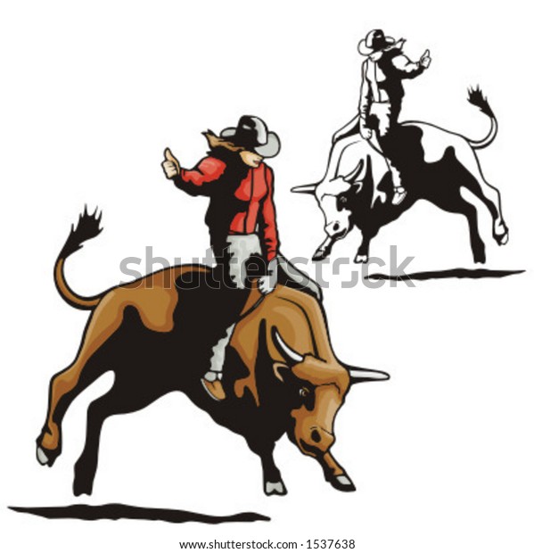 Illustration Rodeo Cowgirl Riding Bull Stock Vector (Royalty Free) 1537638