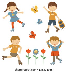 Illustration of rolerblading kids