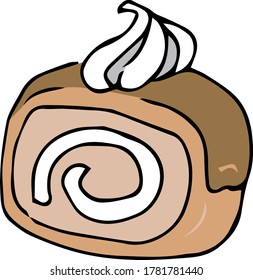 Illustration of a roll cake with fresh cream on it
