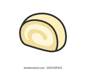 Illustration of a roll cake icon (line drawing color).