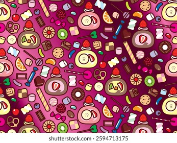 Illustration of roll cake and sweets background