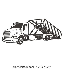 illustration of roll off truck or dumpster truck, vector art. svg