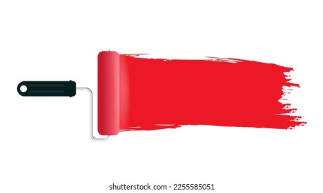 Illustration roller brush with red paint. Vector