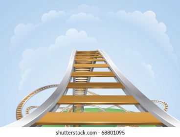 Illustration of a roller coaster from the highest view. Conceptual highs and lows or fear and trepidation.