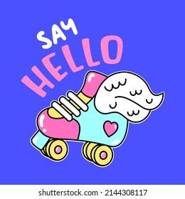 ILLUSTRATION OF A ROLLER SKATE WITH A WING, SLOGAN PRINT VECTOR